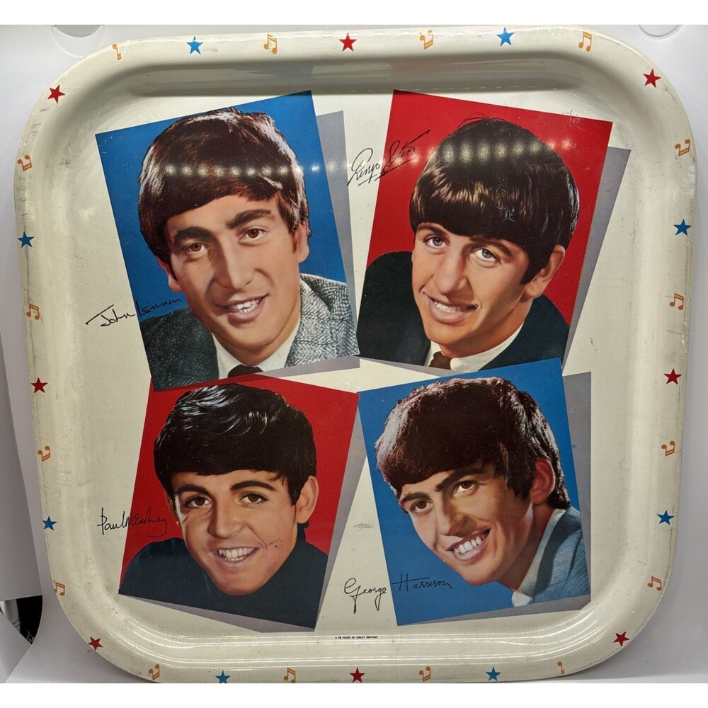 Vintage Beatles Metal Portrait Tray 1964 Great Britain England Worcester Ware